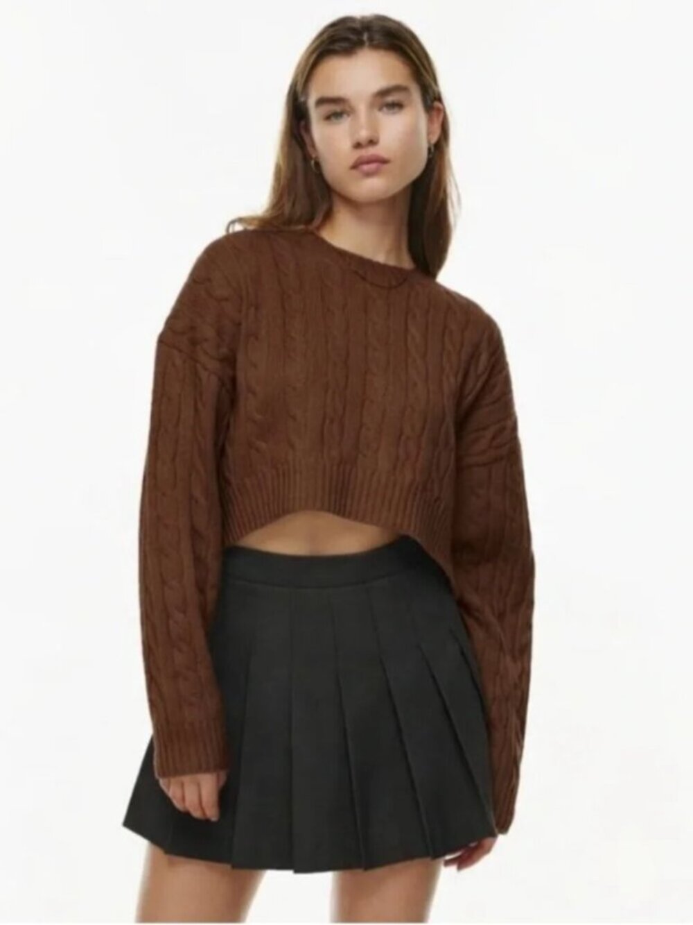 Sunday Best Merino Wool Cotton Blend Cable Knit Cropped Sweater